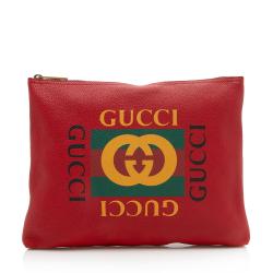 Gucci Pebbled Calfskin Logo Zip Pouch