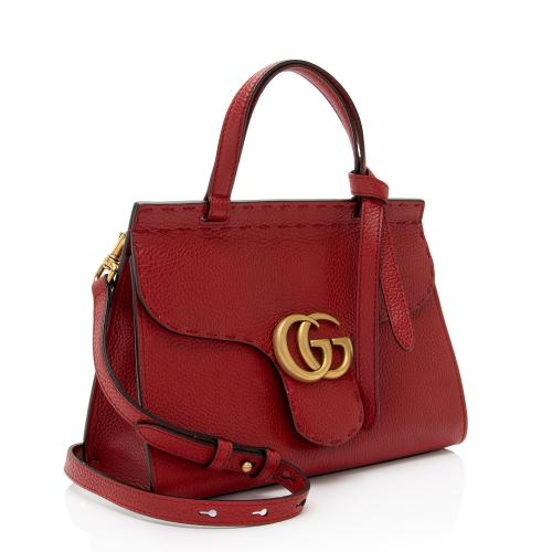 Gucci Pebbled Leather GG Marmont Mini Top Handle
