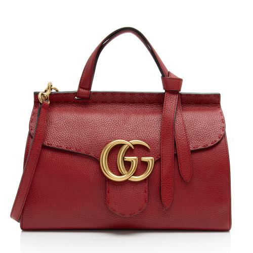Gucci Pebbled Leather GG Marmont Top Handle