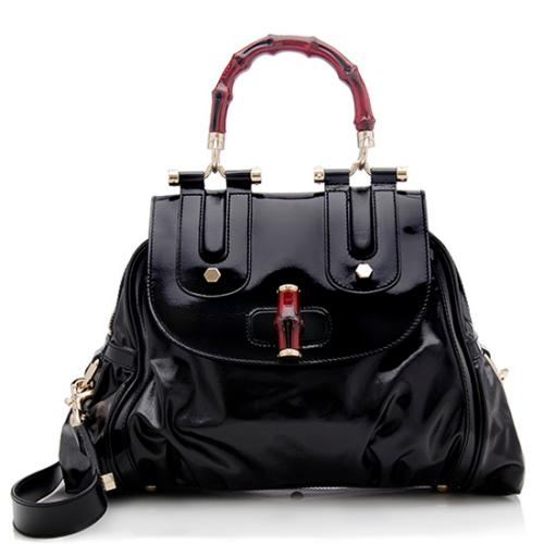 Gucci Patent Leather Pop Bamboo Satchel