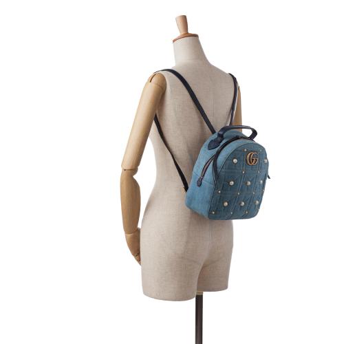 Gucci Small GG Marmont Pearl Denim Backpack
