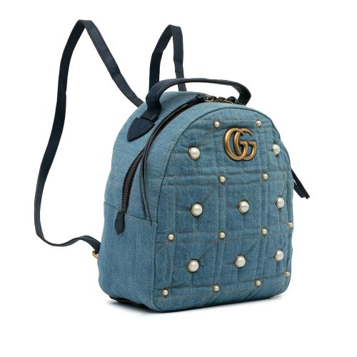 Gucci Small GG Marmont Pearl Denim Backpack
