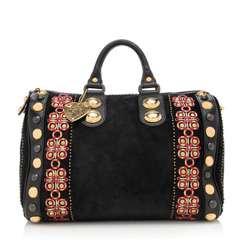 Gucci Suede Studded Babouska Large Boston Bag
