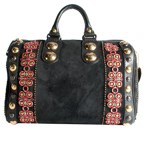 Gucci Suede Studded Babouska Large Boston Handbag