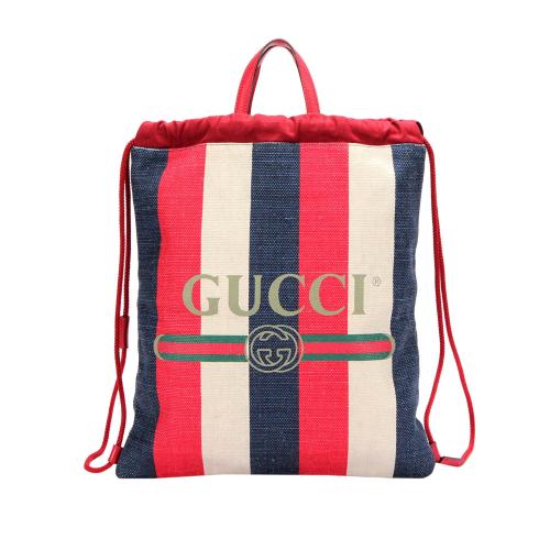 Gucci Sylvie Stripe Canvas Drawstring Backpack