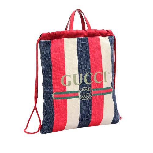 Gucci Sylvie Stripe Canvas Drawstring Backpack