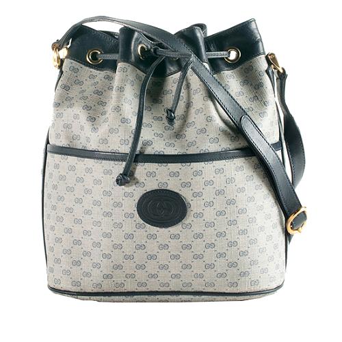 Gucci Vintage GG Coated Canvas Drawstring Shoulder Handbag