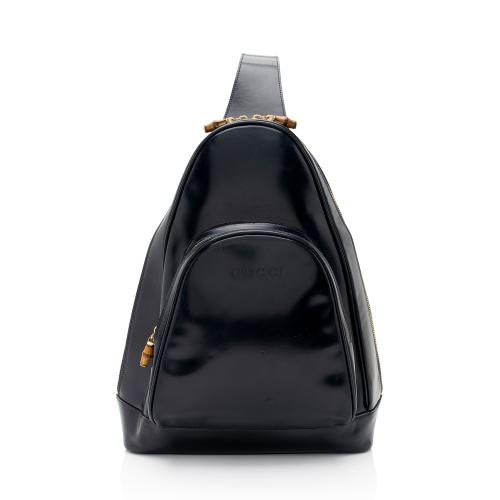 Gucci Vintage Patent Leather Bamboo Sling Backpack