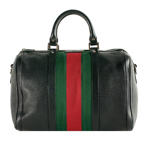 Gucci Vintage Web Medium Leather Boston Satchel Handbag