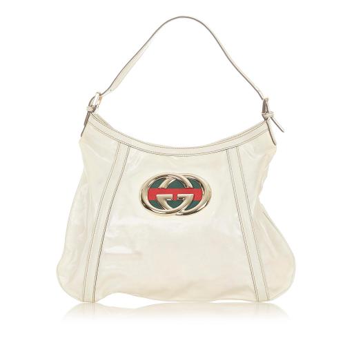 Gucci Web Britt Patent Leather Shoulder Bag