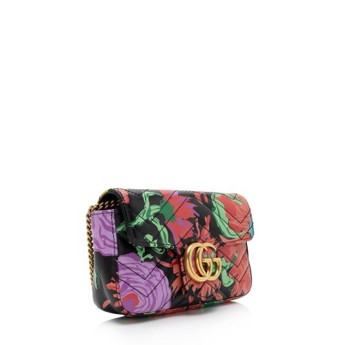 Gucci x Ken Scott Matelasse Leather Floral GG Marmont Super Mini Flap Bag
