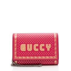 Gucci Calfskin Star Print Guccy Chain Wallet