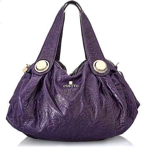 Gustto Folina Embossed Leather Satchel Handbag