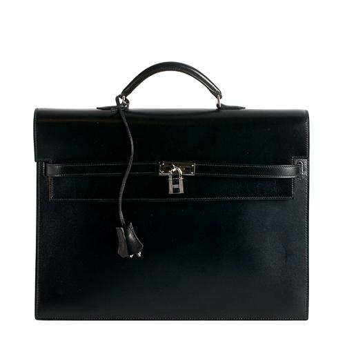 Hermes Black Tadelakt Kelly Depeche 38cm Briefcase