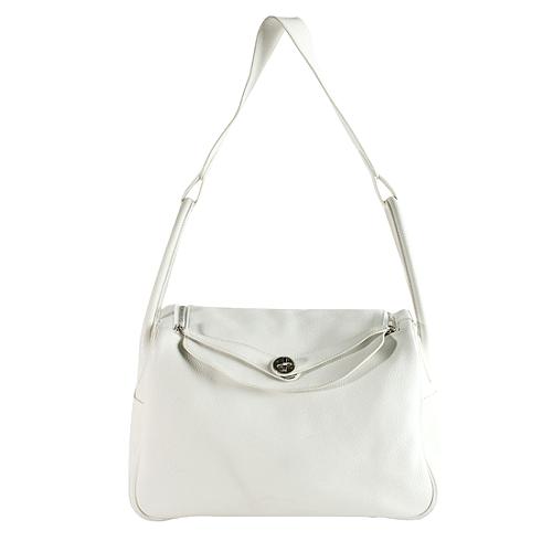 Hermes Blanc Clemence Lindy 34cm Shoulder Handbag