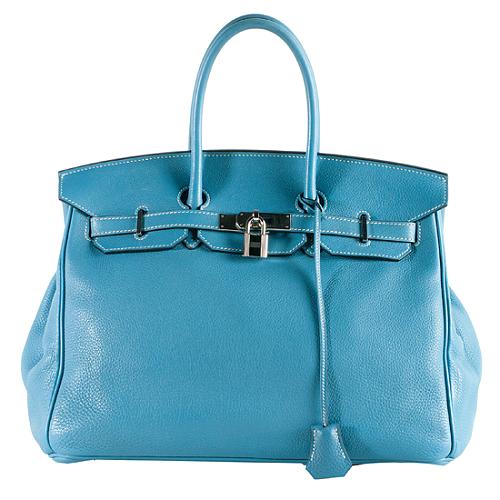 Hermes Blue Jean Clemence Birkin 35cm Satchel Handbag
