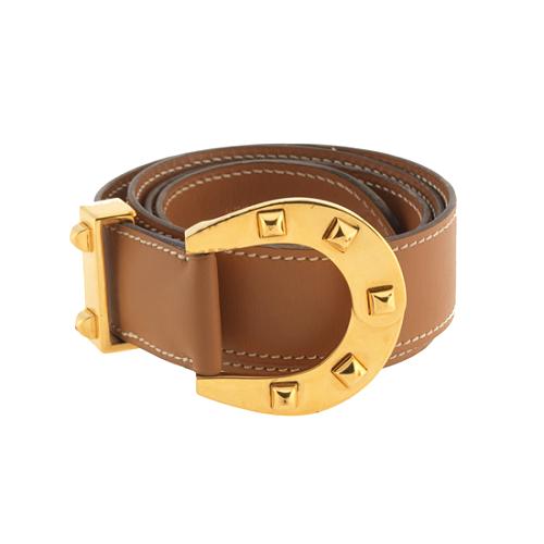 Hermes Box Calf Leather Horseshoe Buckle Belt - Size 28 / 70