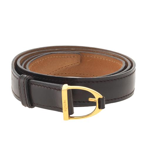 Hermes Box Calf Stirrup Buckle Belt - Size 28 / 70