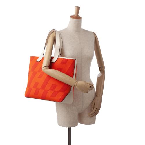 Hermes Cabas H en Biais Tote Canvas with Leather 40 For Sale at
