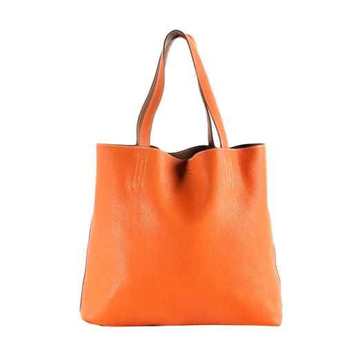 Hermes Orange and Gold Clemence Double Sens Reversible Tote