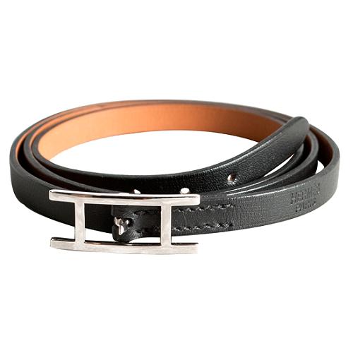 Hermes Tadelakt Calfskin Palladium 3mm Hapi Bracelet