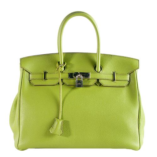 Hermes Vert Anis Clemence Birkin 35cm Satchel Handbag