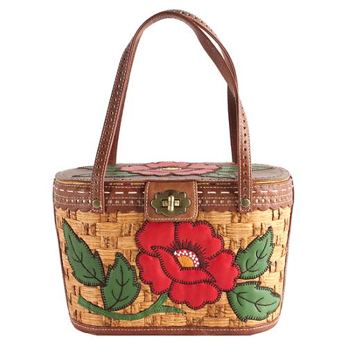 Isabella Fiore Embroidered Flower Picnic Basket Satchel Handbag