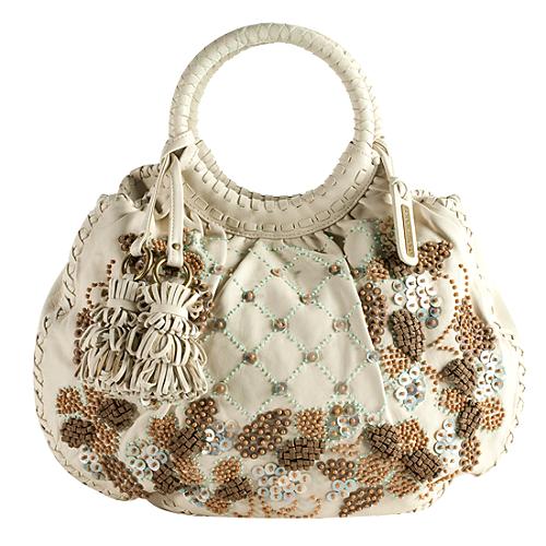 Isabella Fiore Leather Beaded Satchel Handbag