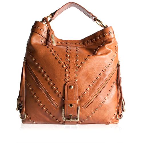 Isabella Fiore Leather Studded Hobo Handbag