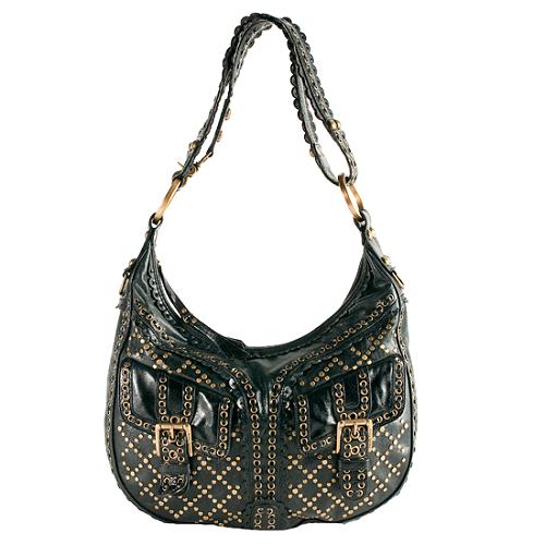 Isabella Fiore Leather Studded Hobo Handbag