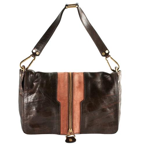 Jimmy Choo Center Zip Expanbable Flap Shoulder Handbag