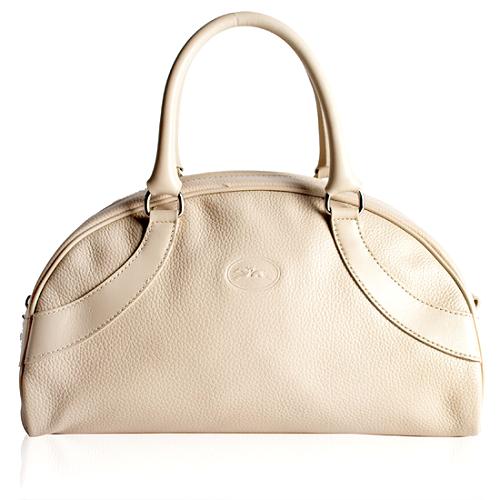 Longchamp Pebbled Leather Bowler Satchel Handbag