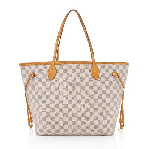 Louis Vuitton Neverfull Bag Gm Damier Azur Purse White Leather and