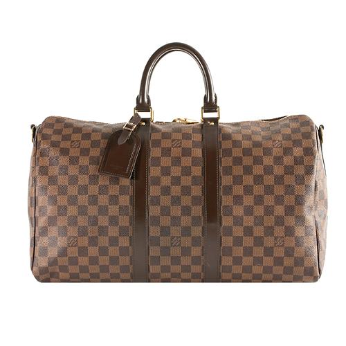Louis Vuitton Damier Ebene Keepall 45 Duffle Bag with Shoulder Strap