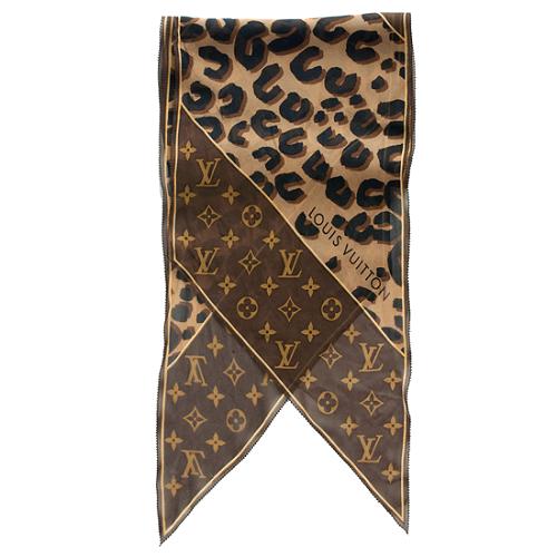 Louis Vuitton Leopard and Monogram Silk Chiffon Scarf