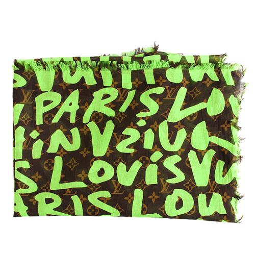 Louis Vuitton Brown & Green Monogram Graffiti Cotton Scarf Louis