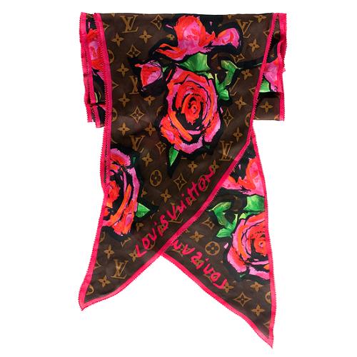 Louis Vuitton Limited Edition Monogram Roses Silk Chiffon Scarf