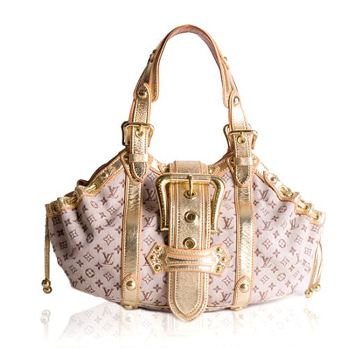 Louis Vuitton Metallic Gold Leather Mini Monogram Theda GM Satchel Handbag