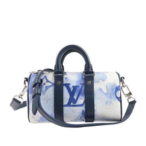 Louis Vuitton Blue Monogram Watercolor Keepall XS White Leather