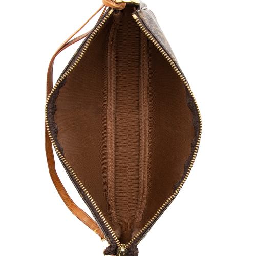 Louis Vuitton 2000 Monogram Pochette Accessories Shoulder Bag. Single top  handle. Top zip closure. Brown interior lining. Open interior.…