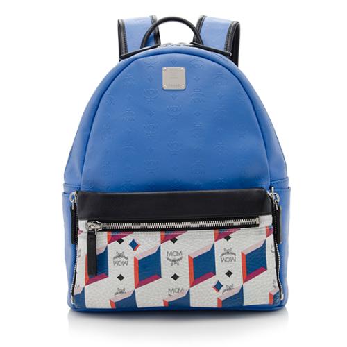 MCM Stark Visetos Blue Backpack