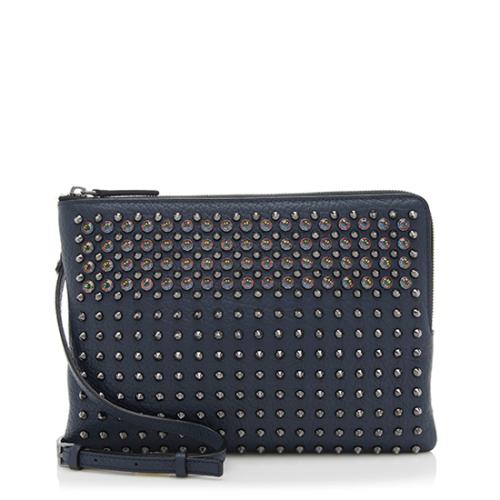 MCM Leather Studded Crystal Stark Special Medium Pouch Clutch