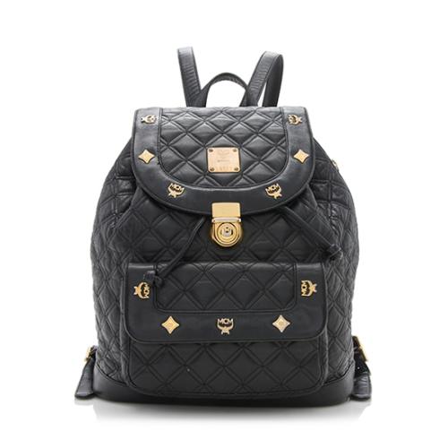 MCM Vintage Quilted Leather Logo Charms Backpack
