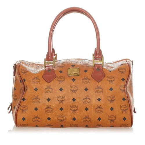 MCM Visetos Leather Boston Bag