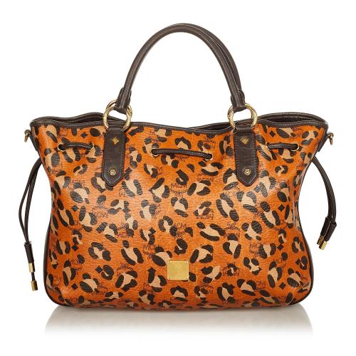 MCM Visetos Leopard Print Leather Satchel