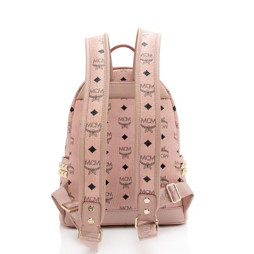 MCM Black/Pink Visetos Leather Large Studded Stark Backpack For