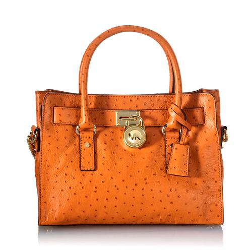 MICHAEL Michael Kors Hamilton Ostrich-Stamped Leather Satchel Handbag