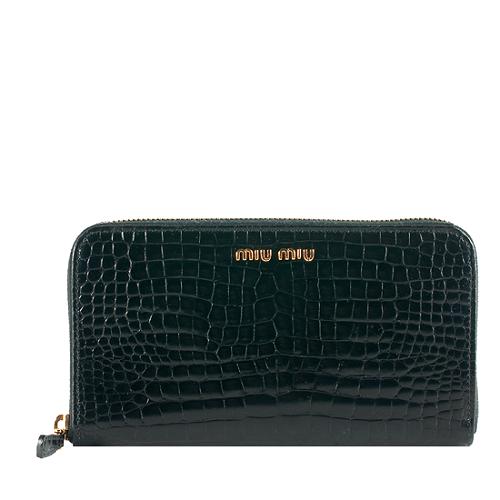 Miu Miu Croc Embossed Leather Wallet