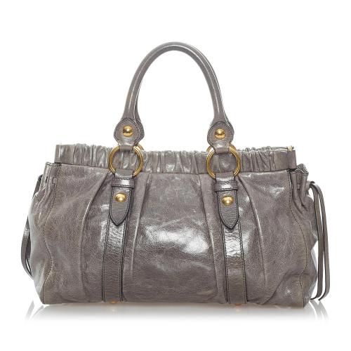 Miu Miu - Vitello Shine Top Handle Bag with Strap Grey