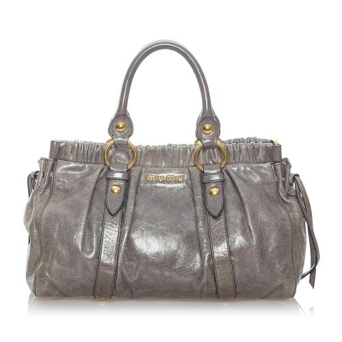 Miu Miu - Vitello Shine Top Handle Bag with Strap Grey